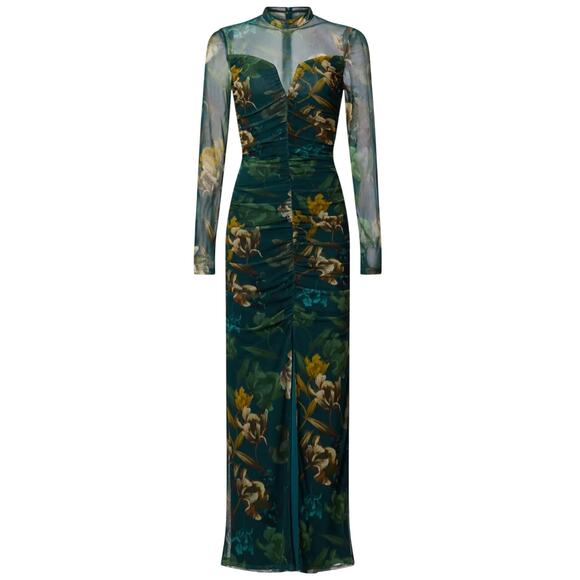Black Halo EVE Floral Long Sleeve Mesh Wendy Gown in Teal Multi, Size US 2 - Picture 1 of 7